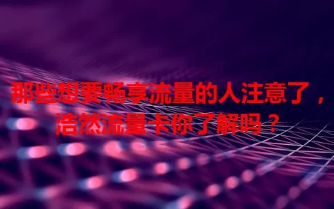那些想要畅享流量的人注意了，浩然流量卡你了解吗？