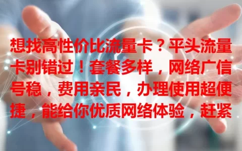 想找高性价比流量卡？平头流量卡别错过！套餐多样，网络广信号稳，费用亲民，办理使用超便捷，能给你优质网络体验，赶紧开启畅快上网之旅！