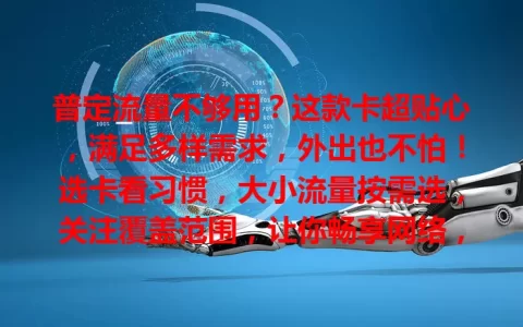 普定流量不够用？这款卡超贴心，满足多样需求，外出也不怕！选卡看习惯，大小流量按需选，关注覆盖范围，让你畅享网络，沟通娱乐工作更高效！