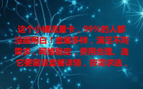 这个小铺流量卡，99%的人都没搞明白！套餐多样，满足不同需求，网络稳定，费用合理。选它要留意套餐详情，按需求选，发挥优势，让网络生活更便利！