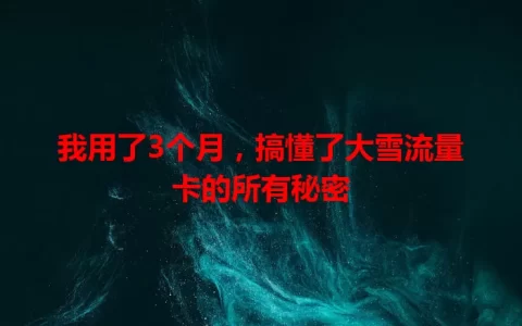 我用了3个月，搞懂了大雪流量卡的所有秘密