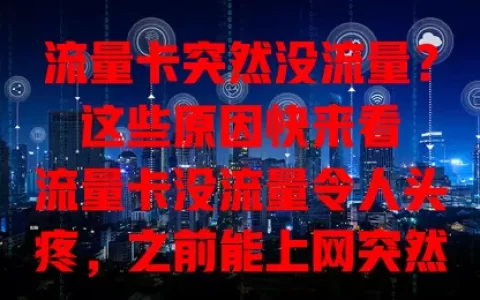 流量卡突然没流量？这些原因快来看

流量卡没流量令人头疼，之前能上网突然不行。可能是套餐流量用完、欠费、网络设置有误、环境信号差或卡本身故障，排查这些方面可找出问题解决流量难题