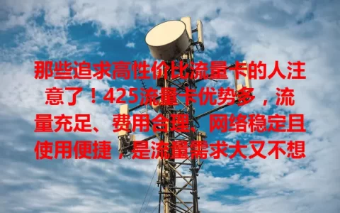 那些追求高性价比流量卡的人注意了！425流量卡优势多，流量充足、费用合理、网络稳定且使用便捷，是流量需求大又不想花太多钱用户的不错选择，快来看看！