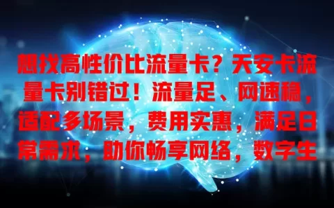想找高性价比流量卡？天安卡流量卡别错过！流量足、网速稳，适配多场景，费用实惠，满足日常需求，助你畅享网络，数字生活更精彩