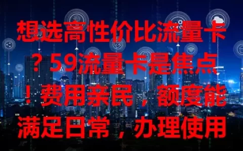 想选高性价比流量卡？59流量卡是焦点！费用亲民，额度能满足日常，办理使用方便。选时要综合考虑有效期、费用、覆盖范围等，挑适合的畅享数字化生活