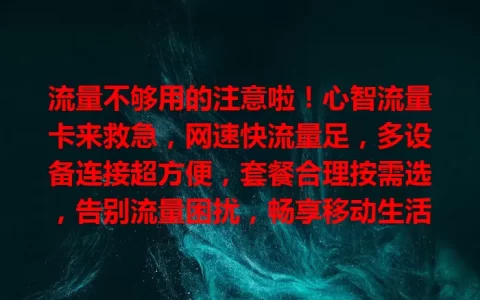 流量不够用的注意啦！心智流量卡来救急，网速快流量足，多设备连接超方便，套餐合理按需选，告别流量困扰，畅享移动生活