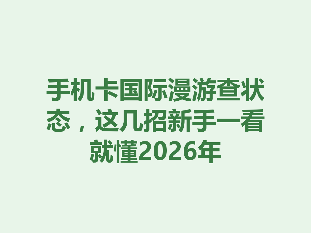 手机卡国际漫游查状态，这几招新手一看就懂2026年