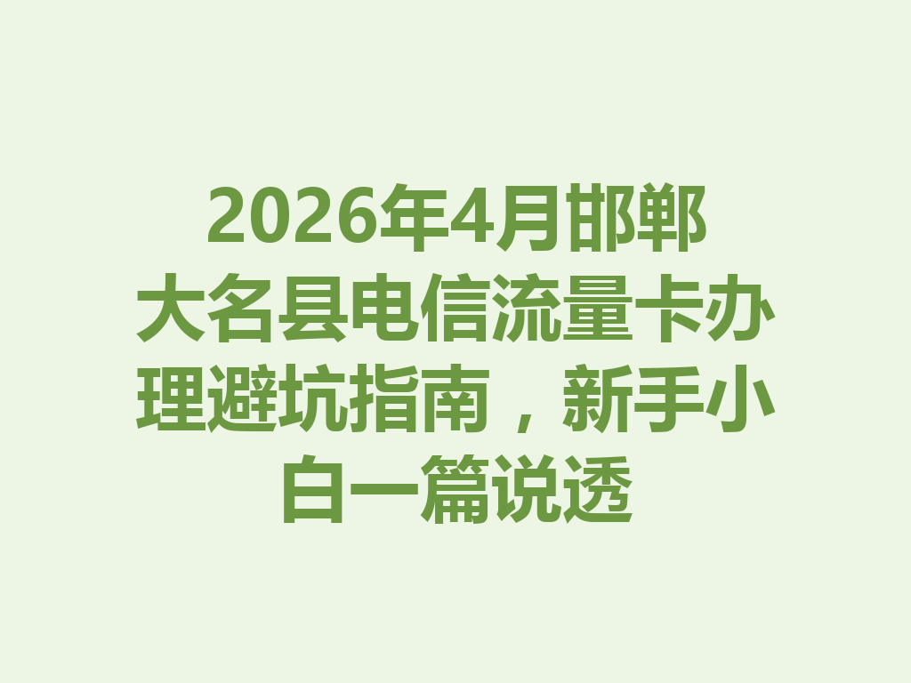 2026年4月邯郸大名县电信流量卡办理避坑指南，新手小白一篇说透